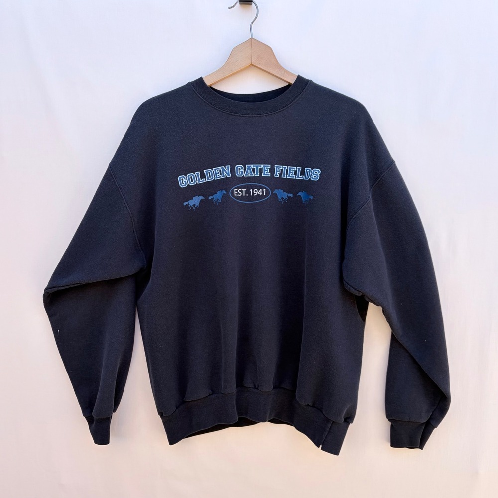Hanes Sweatshirt Mens L Black Golden Gate Fields Horse Racing Crewneck Vintage